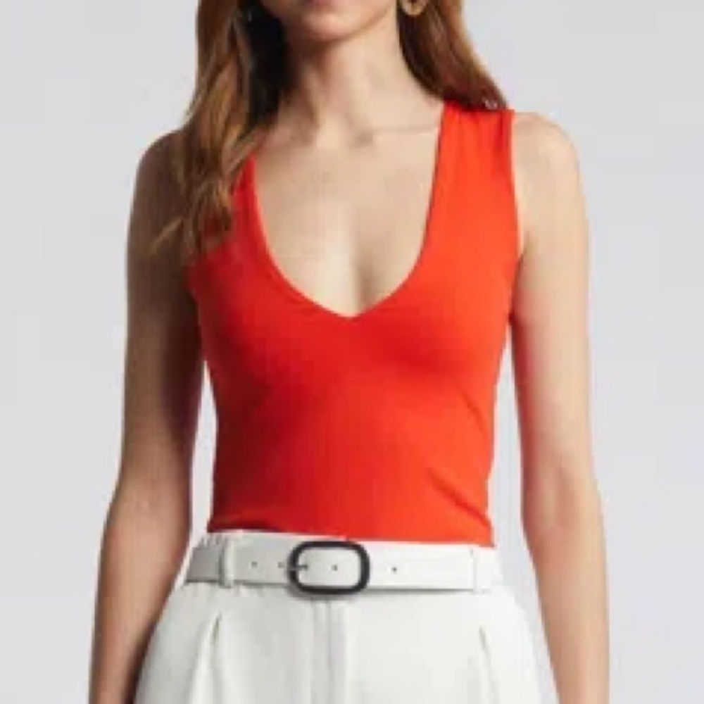 Open Edit Smooth Edit V-neck Tank In Red Poinciana